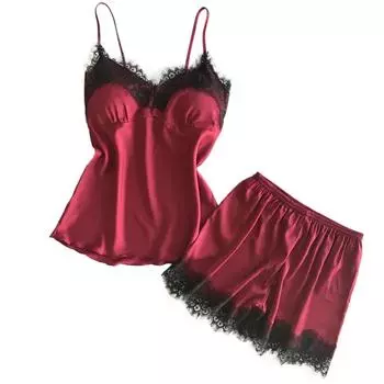 Пижамы Женское нижнее белье Атласная повседневная пижама Подтяжки Шорты Костюм Домашний сервис One Size