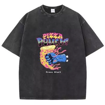 Pizza Punch Press Start Printing Man Tees Graphic T Shirts High-Quality Daily T-Shirt Cotton Leisure Short Sleeved M