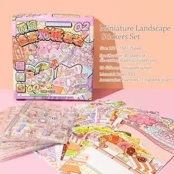 ПЭТ Миниатюрная сцена 3D Наклейки Визуальная укладка Пейзаж Книга с наклейками Детский подарок A