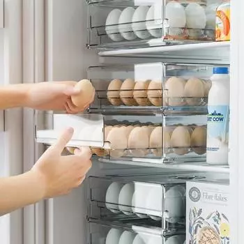 ПЭТ-органайзер для хранения яиц в холодильнике, 35 ячеек, держатель для яиц для холодильника, выдвижной ящик, складные контейнеры для хранения, прозрачная пластиковая коробка для яиц