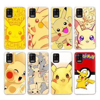 PK11 Милый Пикачу Прозрачный чехол для Samsung A04 A14 A23 M33 M53 Realme 10 9 C35 C55 VIVO Y02 Y12 Infinix Hot 30 Note 11 Tecno Spark 8P Pro Tecno Pova 3 эбеновый