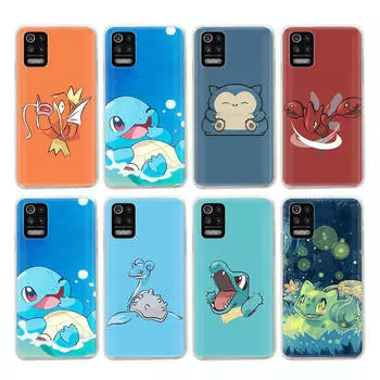 PK15 милый прозрачный чехол Pokemon для Samsung A04 A14 A23 M33 M53 Realme 10 9 C35 C55 VIVO Y02 Y12 Infinix Hot 30 Note 11 Tecno Spark 8P Pro VIVO V21 коричневато-жёлтый