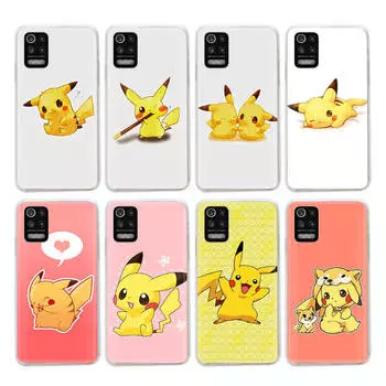 PK19 Маленький милый Пикачу Прозрачный чехол для Samsung A04 A14 A23 M33 M53 Realme 10 9 C35 C55 VIVO Y02 Y12 Infinix Hot 30 Note 11 Tecno Spark 8P Pro VIVO Y22s зелёный