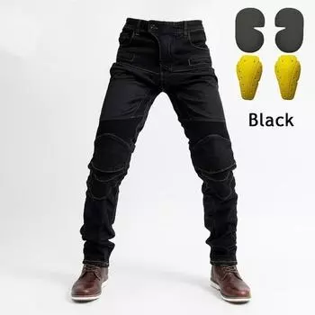 PK-719 Мужские мотоциклетные джинсы для гонок по мотокроссу с 4 защитными накладками S чёрный