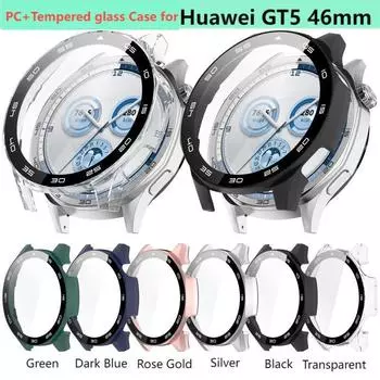 ПК + закаленное стекло чехол для Huawei Watch GT5 46 мм 41 мм полное покрытие защитный бампер для Huawei Watch GT 5 защитный чехол Huawei GT5 46mm темно-синий