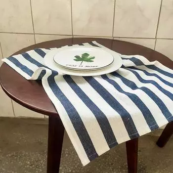 Placemat, Cotton Stylish Western Style Atmosphere Enhancement Blue Gingham Stripe Pattern Fully Washed синий