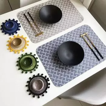 Набор из 6 ковриков для кухонного стола, устойчивых к пятнам, моющиеся коврики, виниловая салфетка Crossweave для обеденного стола на кухне 38X38cmX2pcs