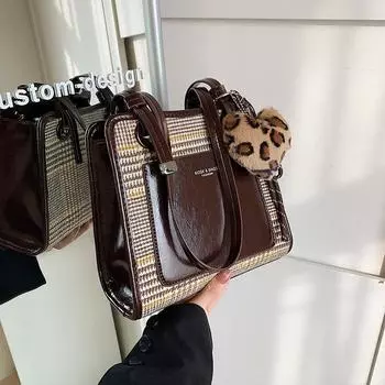 Plaid Armpit Bag Women S Retro Large-Capacity Work Commuter Bag Fashionable Leopard Print Tote Bag No pendant