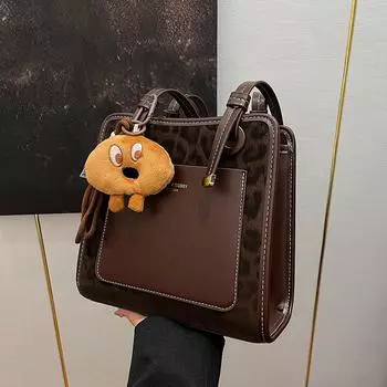 Клетчатая сумка через подмышку, женская ретро-сумка большой вместимости для работы и поездок на работу, модная сумка с леопардовым принтом No pendant коричневый