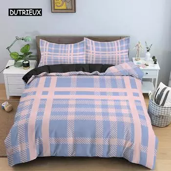 Plaid Bedding Set Geometry Retro Style Duvet Cover Set Queen King Size Comforter Covers for Women Men Kids Bedroom Decoration EU single(135x200cm)