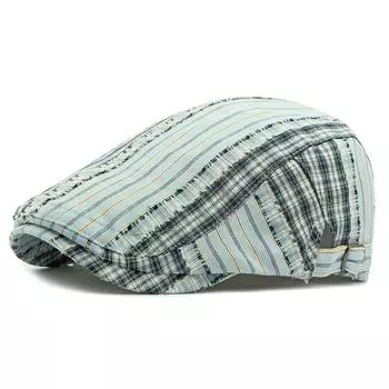 Plaid Beret Spring Summer Thin Cap British Retro Progressive Cap Men s Paintsman s Cap синий