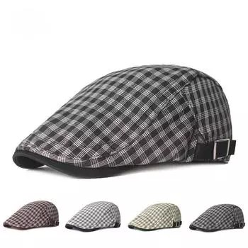 Plaid Cloth Duck Tongue Cap Men s British Style Beret Retro Leisure Cap Literary Youth Cap M56-58cm хаки