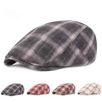 Plaid Duck Tongue Cap Literary Youth Beret Spring and Summer Sun Hat Retro Forward Cap Men and Women Hat M56-58cm красный