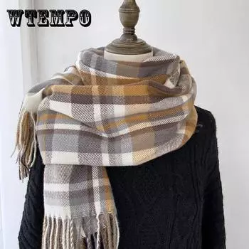 Plaid Fringe Scarf for Women, Woven Weekend Casual Warm Shawl Wrap, Decorative & Windproof, Soft Comfort, with No Stretch, for Winter