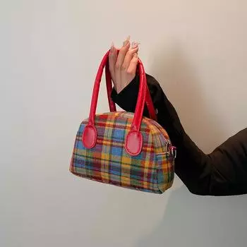 Plaid handbag women s 2025 winter new plaid underarm bag size shoulder bag contrasting color crossbody