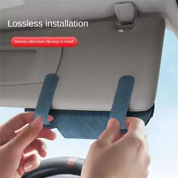 Plaid Leather Eyewear Clip Portable Durable The Magnet Is Attracted Convenient Storage Car Interior Accessories Multinational