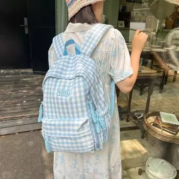Plaid Print Backpack Female Campus Middle School Student Schoolbag Large Capacity Backpack жёлтый