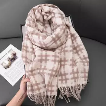 Plaid Scarf Women S Fashion Simple Atmosphere Warm Scarf Windproof And Cold Proof 65-180CM хаки