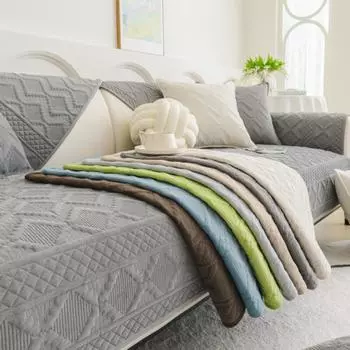 Plaid Soft Velvet Couch Cover 1/2/3 Seater for Living Room Sofa Slipcover Quilted Furniture Protector Non Slip for Winter 70x70cm 1pc