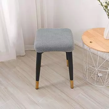 Plaid Square Seat Cover Elastic Chair Cover Small Stool Cover Dining Room Bedroom Dressing Table Polar Fleece AVE