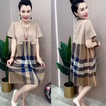 Plaid Stitching K-style Dress 2024 Summer New Arrival Loose Slim Fit Slimming Fashion All-Matching Elegant Women s Western Style Picture Color M