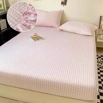 Plaid Style Fitted Sheet Skin-friendly Bed Cover bedsheets pattern bed sheets Elastic Bedsheet for Girls Boys RoomHome Bed Linen Single 90x200cm 1pc