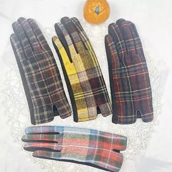 Plaid Thermal Gloves Female Cute Touch Screen Thickened Velvet Cold-Proof Cycling And Driving Gloves