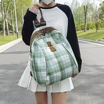 Рюкзак в клетку для путешествий, студенческий школьный рюкзак, пригородный рюкзак зелёный