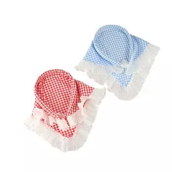 Plaid Triangle Bandana Printed Blue Triangle Scarf Sweet Lace Hair Scarf Girls красный