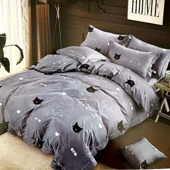 Plain 80G Bedding Article Quilt Cover Four-Piece Set Fitted Bed Sheet Pillowcase Jianghu New Supplies Default Heart Cat