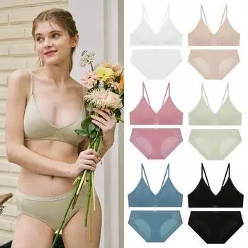 [PLAIN] Комплект трусиков-бюстгальтеров без бретелек - 6 цветов White:S.95