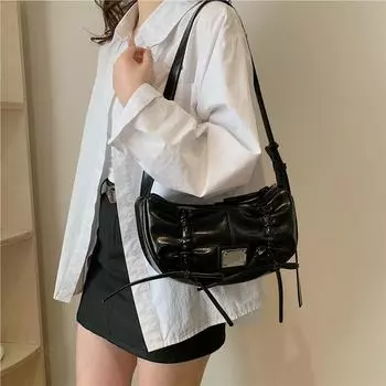 Plain PU stylish shoulder bag with pleats and bow details