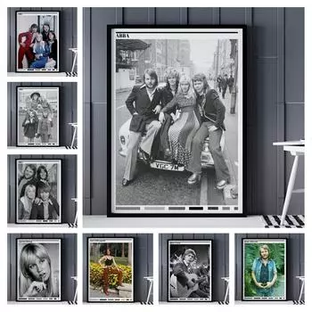 Плакат Abba, шведский поп-член Abba, черно-белый холст, живопись, постеры, декоративные фрески, настенное искусство, декор комнаты, эстетика A4 21x30cm No Frame