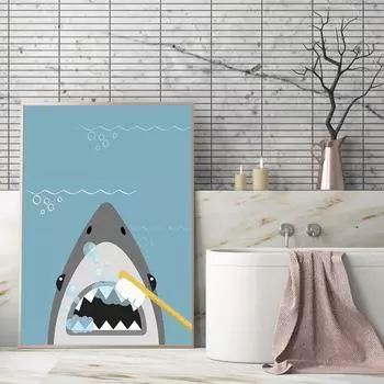 Плакат «Акула чистит зубы» «Раздевайся», цитата, принт, детская настенная живопись для ванной комнаты, туалет, холст, картины, картины на стену, домашний декор 21x30cm No Framed