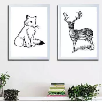 Плакат черно-белая голова оленя настенные панно для гостиной ручная роспись холст картины маслом художественная картина в скандинавском стиле 21cm30cm NoFrame