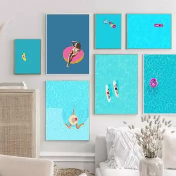 Плакат для бассейна, плавающий на воде, настенная живопись маслом, эстамп, темно-синяя акварельная живопись 21cm30cm NoFrame