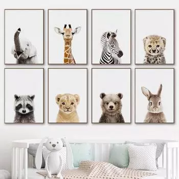 Плакат для детской комнаты, детский сад, настенная живопись маслом, слон, жираф, зебра, лев, кролик, гостиная, изображение животного 21cm30cm NoFrame