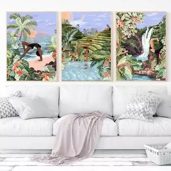 Плакат для девочек-йога напечатан на холсте, настенное искусство, иллюстрации тропических растений, рисование картинок 21cm30cm NoFrame