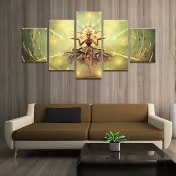 Плакат для домашнего декора, HD-изображения, принты на холсте, 5 шт., модульная Zenyatta Overwatch, игра для гостиной, декоративная живопись, в рамке, без рамки 20x35cm*2 20x45cm*2 20x55cm*1