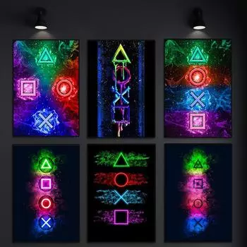 Плакат для игровой комнаты, украшение, игровой принт, неоновая картина на холсте для геймера, настенная художественная картина для мальчиков, игровая комната, домашний декор, подарки Cuadros 21x30cm No Framed