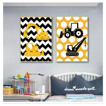 Плакат для мальчика, картины с индивидуальным именем, детская настенная живопись, принт, скандинавские настенные картины, декор для детской комнаты, бульдозер, экскаватор, холст, искусство 21cm30cm NoFrame