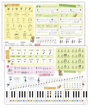 Плакат для ванной комнаты с уроками игры на фортепиано формата А2. Музыкальная нота. Веселая жизнь. Обучение с помощью воздушного пианино с милыми животными. Набор (Базовый 1) (Музыка 2)