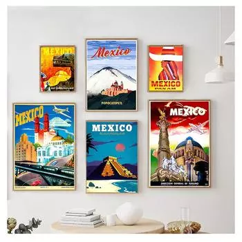 Плакат, холст, картины, винтажные настенные крафт-плакаты с покрытием, настенные наклейки, домашний декоративный подарок, Мексика, пирамида майя, искусство путешествий 21cm30cm NoFrame