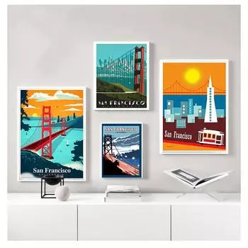 Плакат, холст, картины, винтажный настенный крафт-плакат с покрытием, настенные наклейки, домашний декор, картина, подарок, гавань, город, Сан-Франциско, путешествия 21cm30cm NoFrame