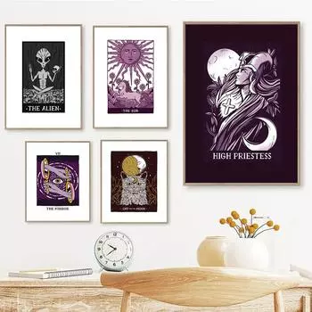 Плакат и печать карты Таро «Инопланетное солнце» Vinatge Moon Cat Canvas Painting Abstract Pictures Kids Room Home Decor 21x30cm No Framed