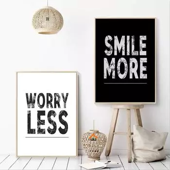 Плакат из скандинавского черного и белого мрамора с мотивирующими цитатами «Улыбнитесь еще больше» на холсте, настенное искусство, современная спальня, домашний декор, подарок для учителя школы 21x30cm No Framed