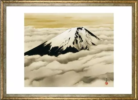 Плакат Ёкояма Тайкан Японская живопись Размер A3 Интерьерные обои Живопись Искусство Плакат (японский Шиншин) (Золотая рамка)