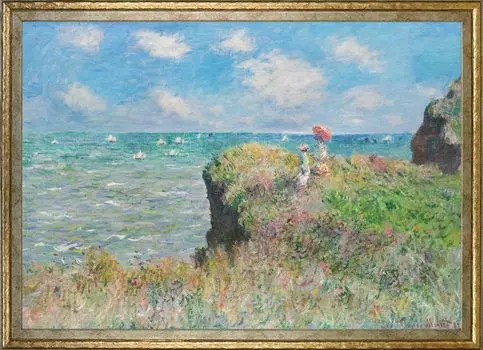 Плакат Клода Моне Прогулка по скалам формата А3 Интерьерные обои Живопись Искусство Постер Золотая рамка (А Пурвиль)