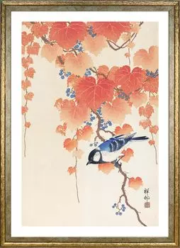 Плакат Косон Охара на Обоях для интерьера формата А3 Картина Искусство Плакат Золотая Рамка на (Павлония гаичка) (Павлония гаичка)