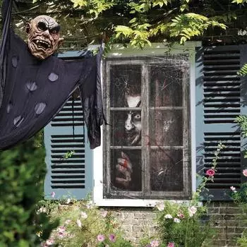 Плакат на окно Хэллоуина Ужасный складной домашний офис Дом с привидениями Окно Стеклянная дверь D